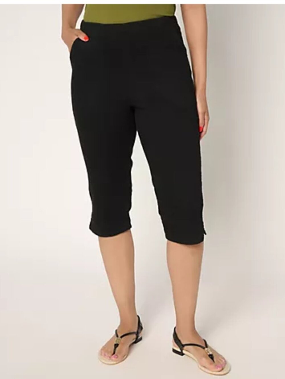 Denim & Co. Petite Black Flat Front Side Pocket Skimmer - Size: LP - NIP